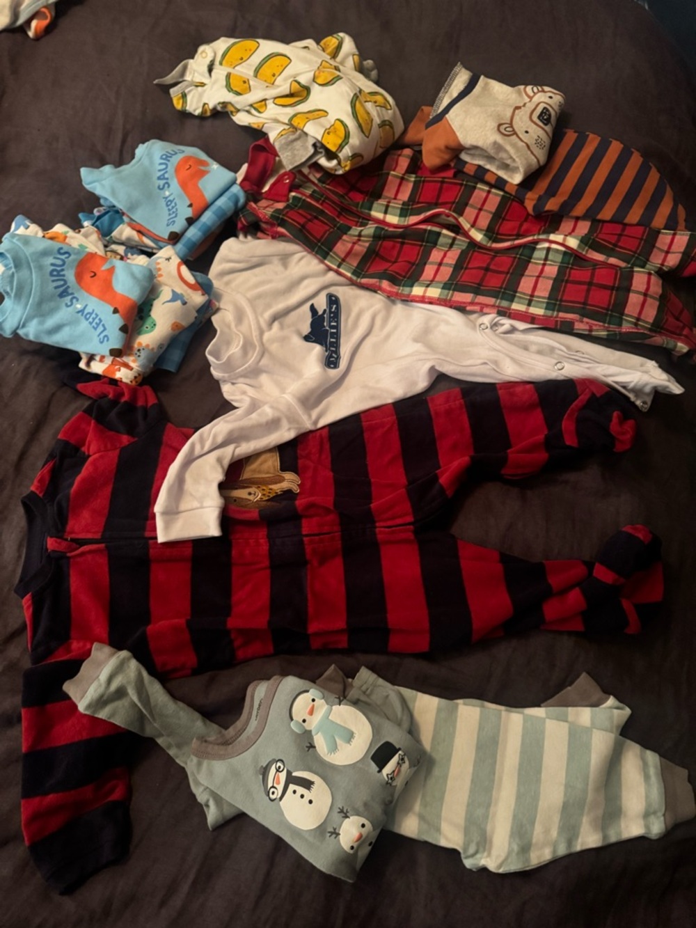6-12 month Baby Pajama Bundle - Mixed Prints & Stripes - 10 pairs of pajamas